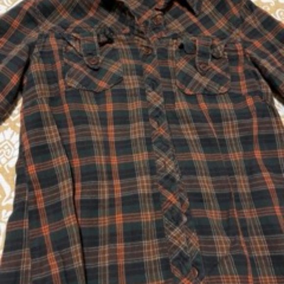 ORANGE AND GREEN Plaid Flannel Button Down - Picture 3 of 3